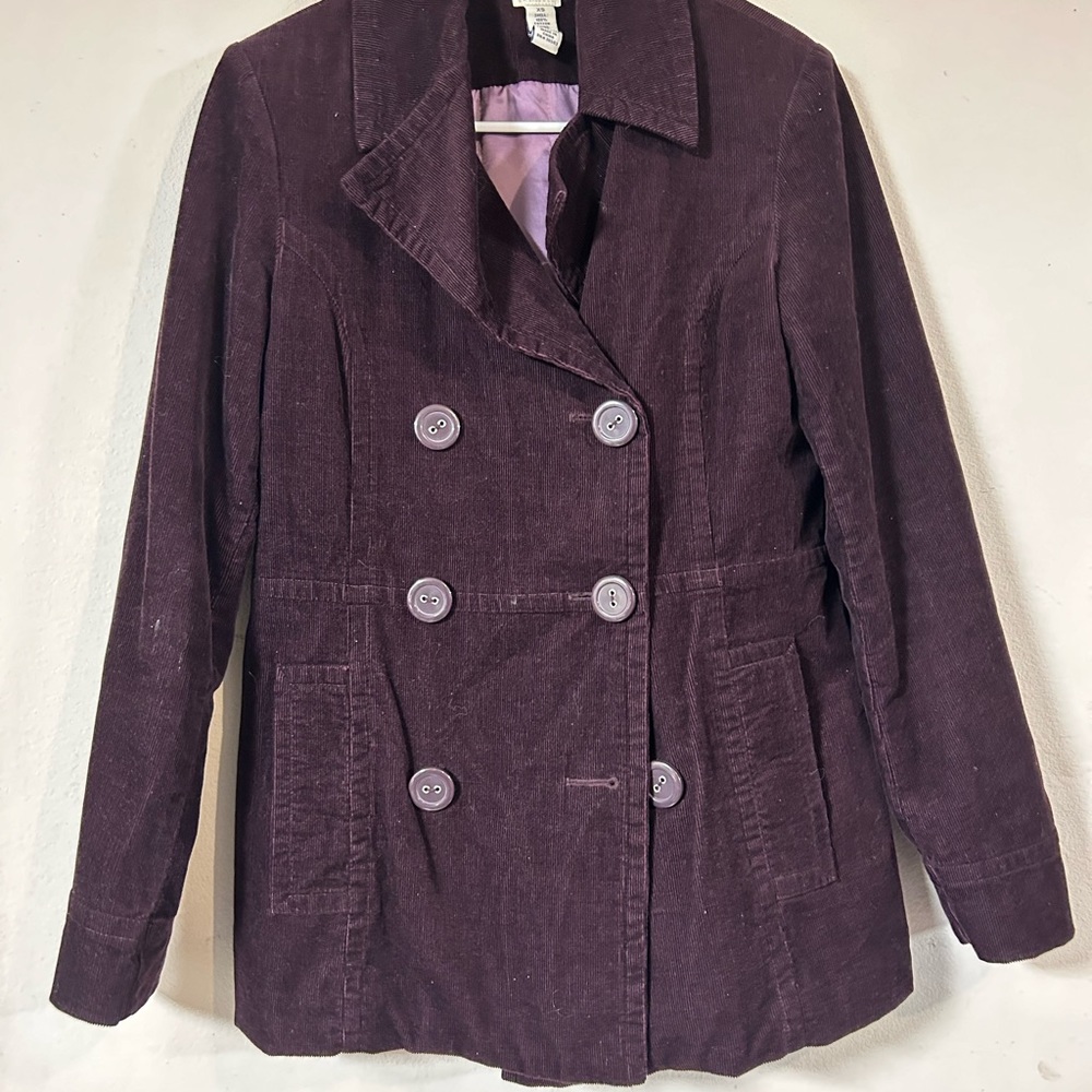 Bass Jacket Womens XS Plum Corduroy Pockets Boho Retro 6-Button Jacket Blazer